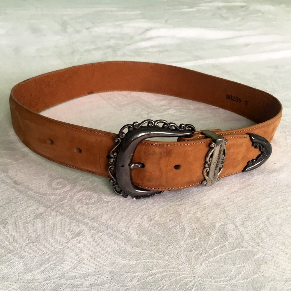 90s Vintage Brighton Western Silver Leather Belt